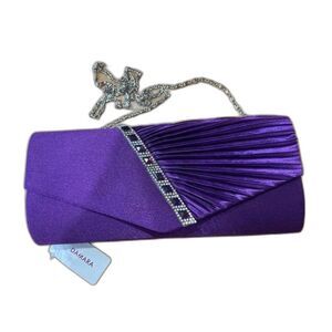 NWT Damara Purple Pleated Satin Crystal Evening Clutch Bag E80250
